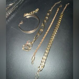 Gold Tone Mixed Chain Bracelet Set